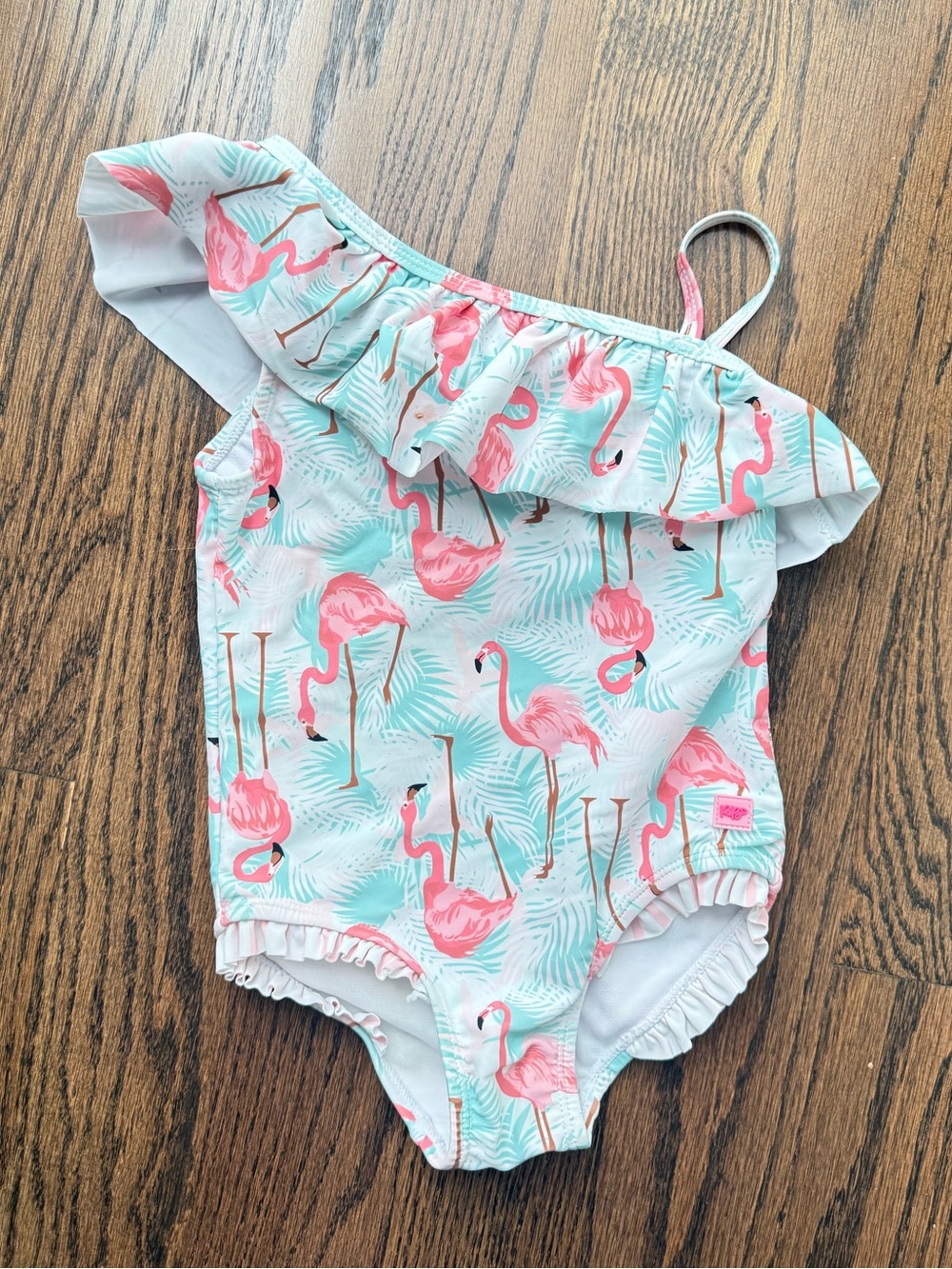 Girls' Flamingo Print One-Shoulder Swim One-Piece